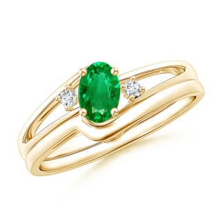 6x4mm AAA Split Shank Emerald Engagement Ring with Wedding Band in Yellow Gold