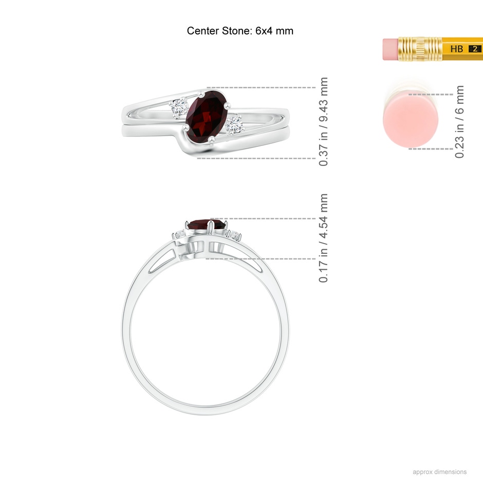 6x4mm A Split Shank Garnet Engagement Ring with Wedding Band in P950 Platinum ruler
