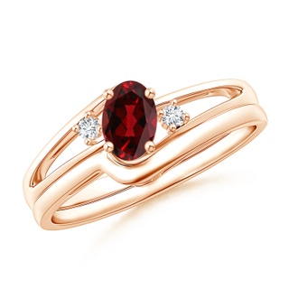 6x4mm AAAA Split Shank Garnet Engagement Ring with Wedding Band in Rose Gold