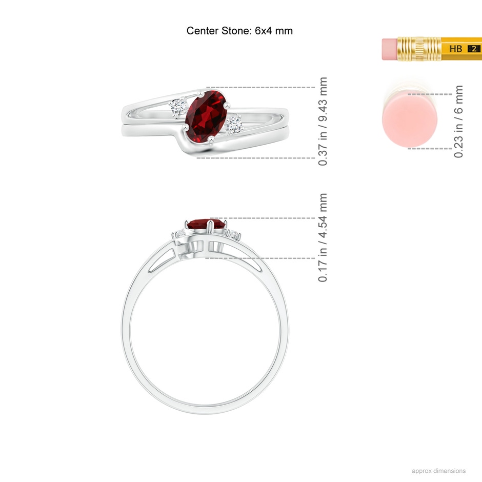6x4mm AAAA Split Shank Garnet Engagement Ring with Wedding Band in S999 Silver ruler