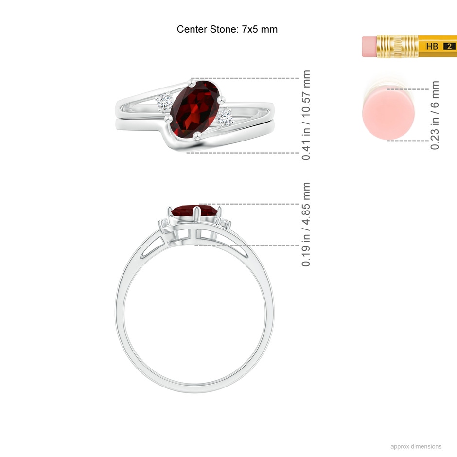 7x5mm AAA Split Shank Garnet Engagement Ring with Wedding Band in White Gold ruler