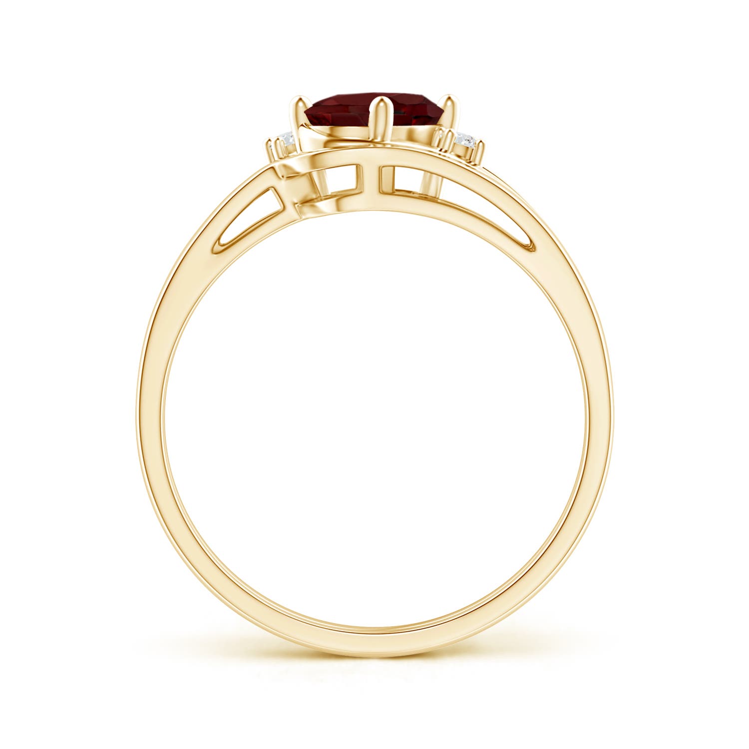 7x5mm AAA Split Shank Garnet Engagement Ring with Wedding Band in Yellow Gold