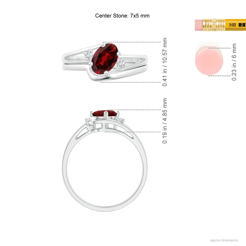 7x5mm AAAA Split Shank Garnet Engagement Ring with Wedding Band in 18K White Gold ruler
