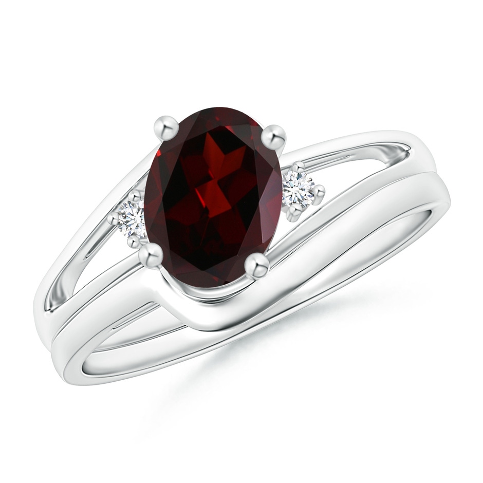 8x6mm A Split Shank Garnet Engagement Ring with Wedding Band in S999 Silver 