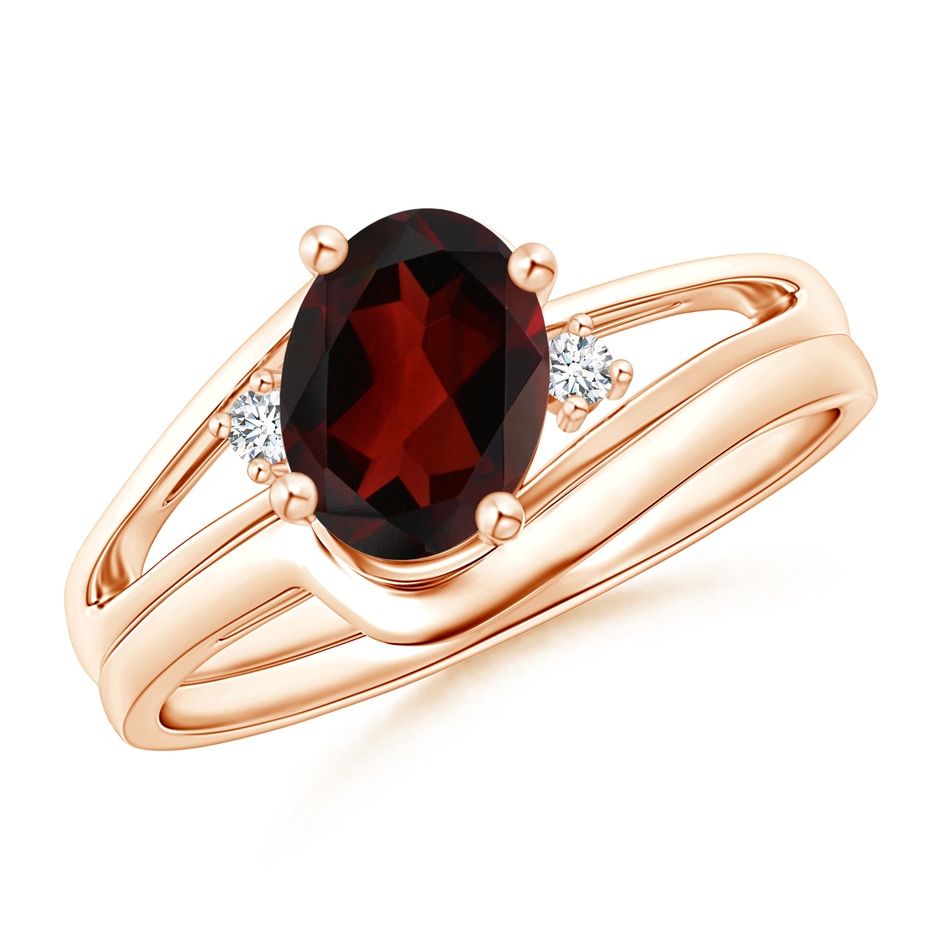 8x6mm AA Split Shank Garnet Engagement Ring with Wedding Band in Rose Gold 