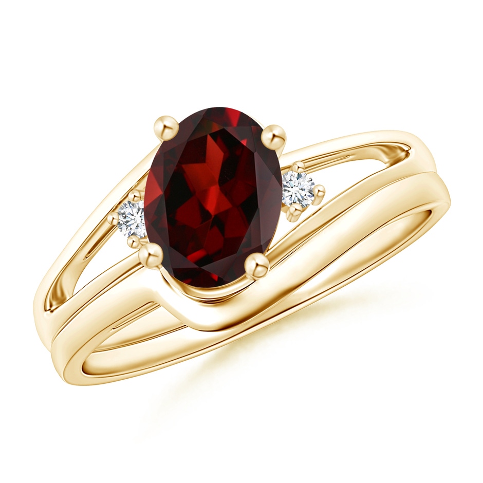 8x6mm AAA Split Shank Garnet Engagement Ring with Wedding Band in Yellow Gold 