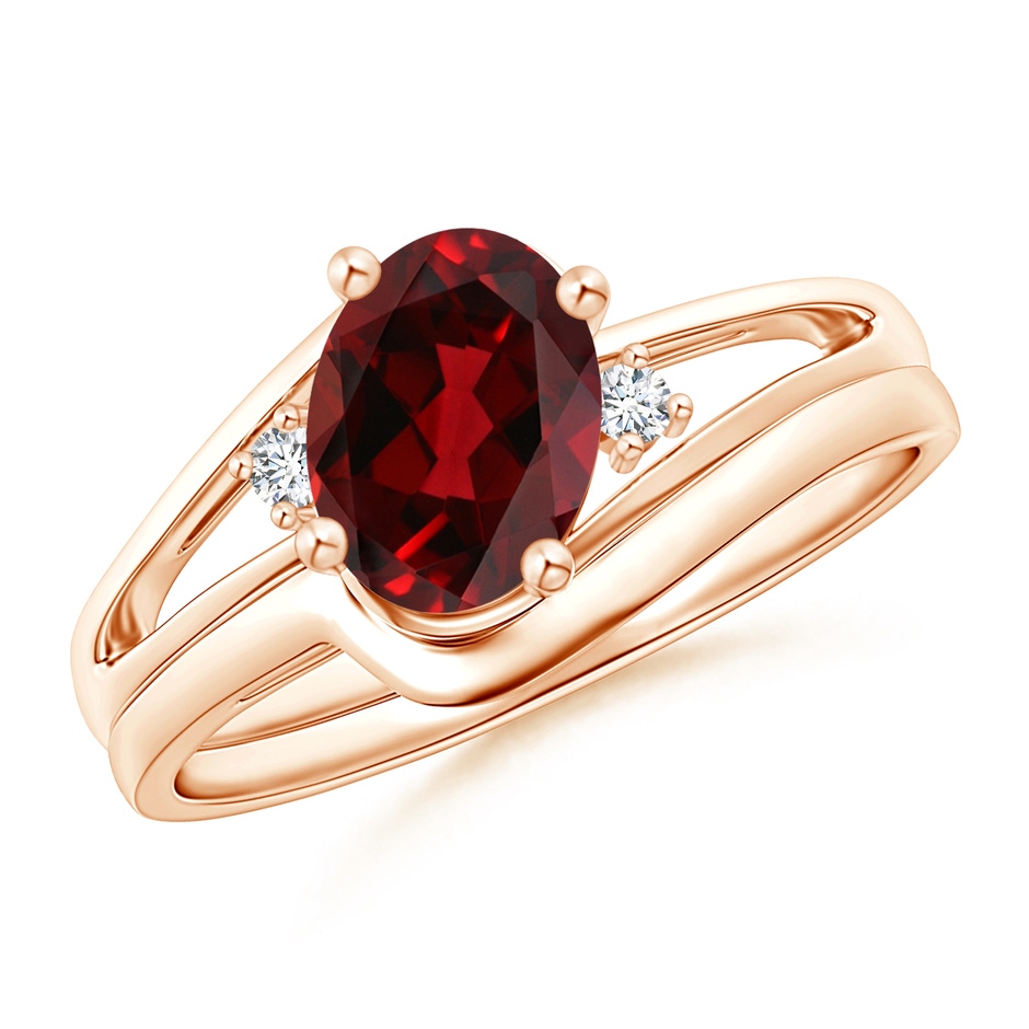 8x6mm AAAA Split Shank Garnet Engagement Ring with Wedding Band in Rose Gold 