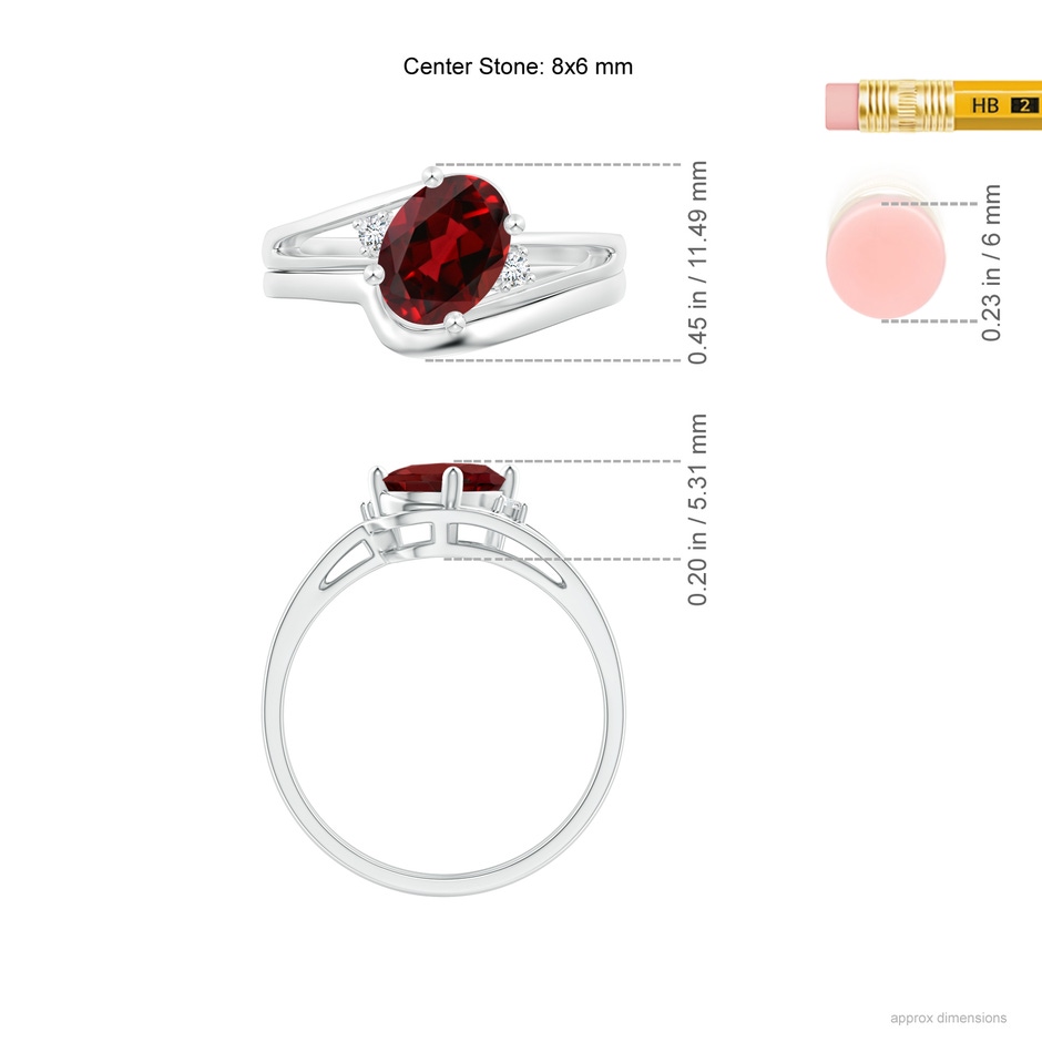 8x6mm AAAA Split Shank Garnet Engagement Ring with Wedding Band in S999 Silver ruler