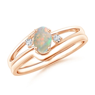 6x4mm AAAA Split Shank Opal Engagement Ring with Wedding Band in Rose Gold