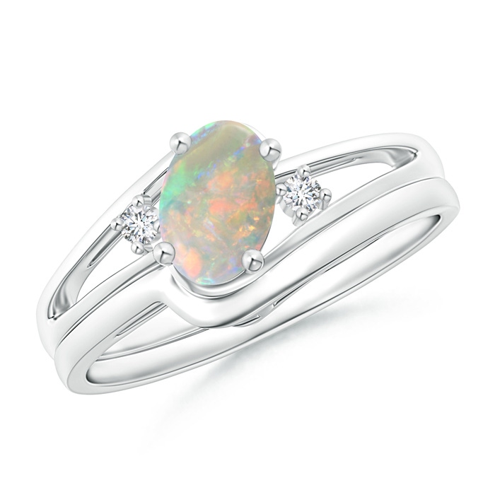 7x5mm AAAA Split Shank Opal Engagement Ring with Wedding Band in White Gold