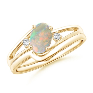 7x5mm AAAA Split Shank Opal Engagement Ring with Wedding Band in Yellow Gold