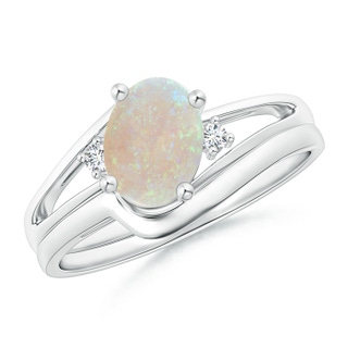 8x6mm AA Split Shank Opal Engagement Ring with Wedding Band in White Gold