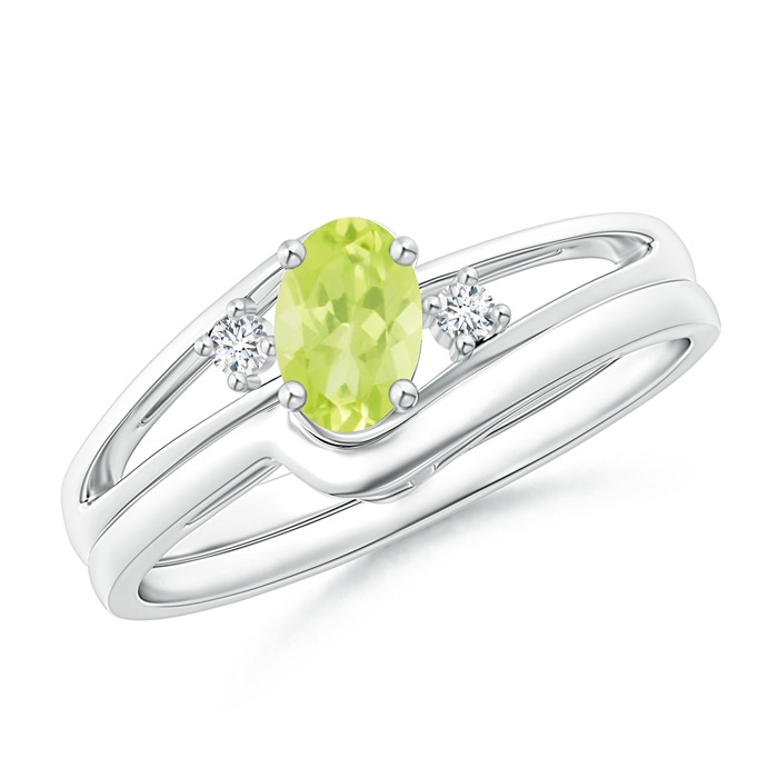 6x4mm A Split Shank Peridot Engagement Ring with Wedding Band in P950 Platinum 
