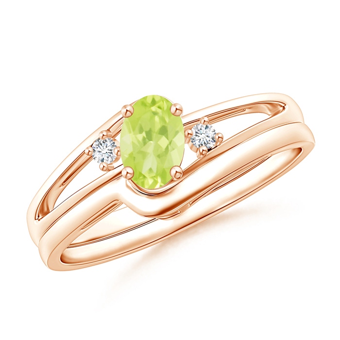 6x4mm A Split Shank Peridot Engagement Ring with Wedding Band in Rose Gold 