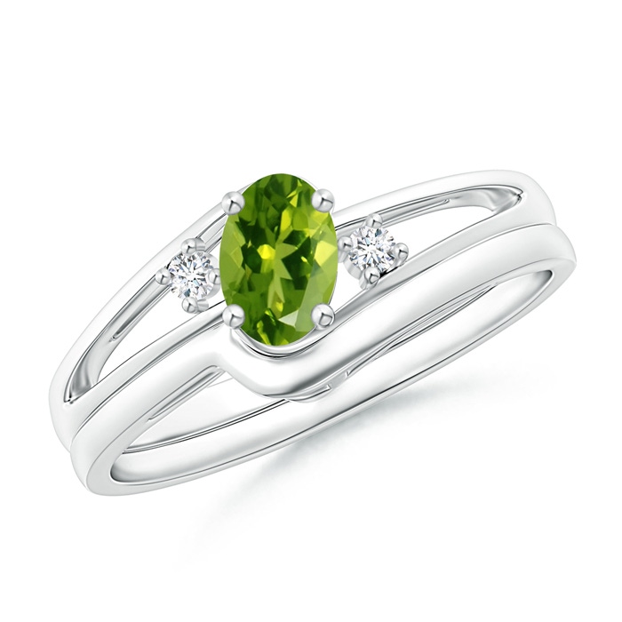 6x4mm AAAA Split Shank Peridot Engagement Ring with Wedding Band in P950 Platinum