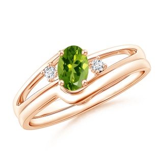 6x4mm AAAA Split Shank Peridot Engagement Ring with Wedding Band in Rose Gold