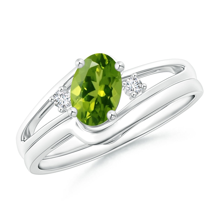 7x5mm AAAA Split Shank Peridot Engagement Ring with Wedding Band in White Gold 
