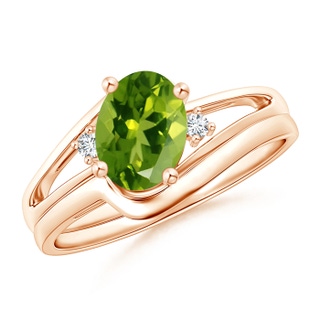 8x6mm AAAA Split Shank Peridot Engagement Ring with Wedding Band in Rose Gold