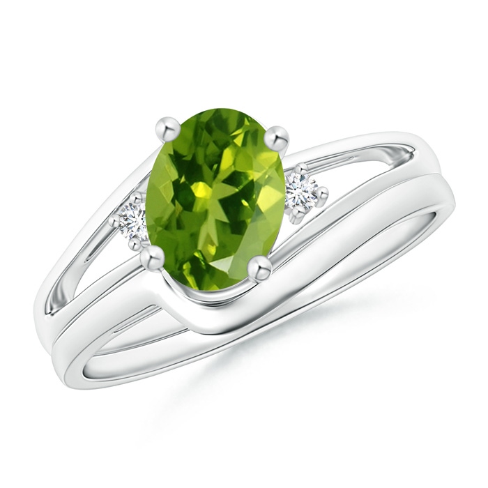 8x6mm AAAA Split Shank Peridot Engagement Ring with Wedding Band in White Gold