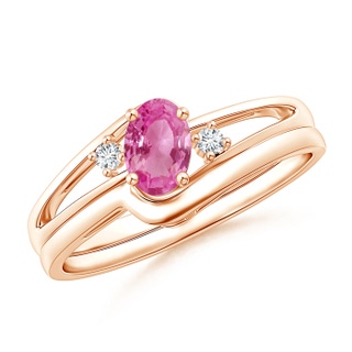 6x4mm AAA Split Shank Pink Sapphire Engagement Ring with Wedding Band in Rose Gold