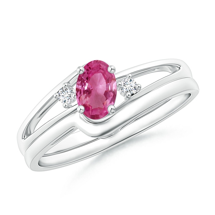 6x4mm AAAA Split Shank Pink Sapphire Engagement Ring with Wedding Band in P950 Platinum