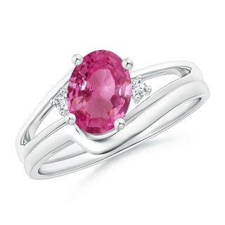 8x6mm AAAA Split Shank Pink Sapphire Engagement Ring with Wedding Band in P950 Platinum