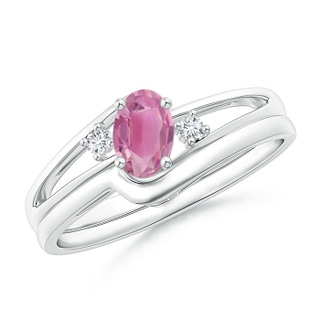 6x4mm AA Split Shank Pink Tourmaline Engagement Ring with Wedding Band in White Gold