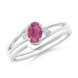 6x4mm AAA Split Shank Pink Tourmaline Engagement Ring with Wedding Band in White Gold