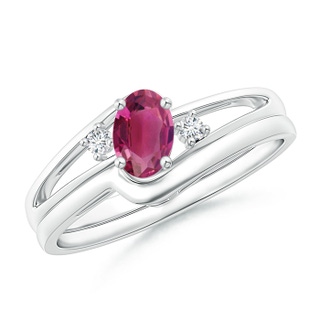 6x4mm AAAA Split Shank Pink Tourmaline Engagement Ring with Wedding Band in P950 Platinum