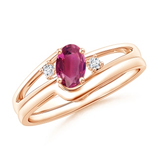 6x4mm AAAA Split Shank Pink Tourmaline Engagement Ring with Wedding Band in Rose Gold