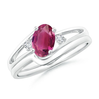 7x5mm AAAA Split Shank Pink Tourmaline Engagement Ring with Wedding Band in P950 Platinum
