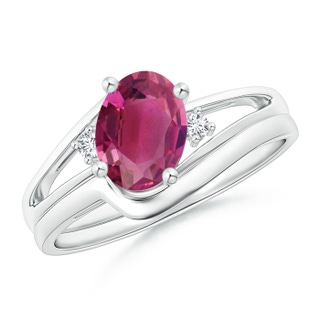 8x6mm AAAA Split Shank Pink Tourmaline Engagement Ring with Wedding Band in P950 Platinum