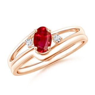 6x4mm AAA Split Shank Ruby Engagement Ring with Wedding Band in Rose Gold