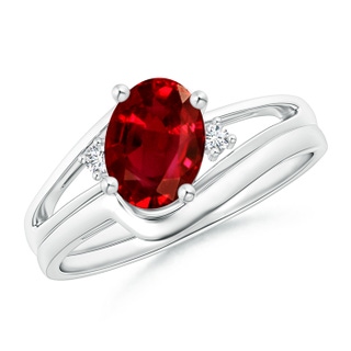 8x6mm AAAA Split Shank Ruby Engagement Ring with Wedding Band in P950 Platinum