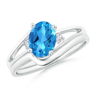 8x6mm AAAA Split Shank Swiss Blue Topaz Engagement Ring with Wedding Band in P950 Platinum