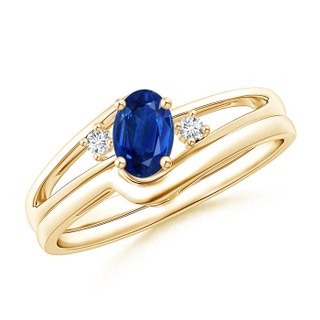 6x4mm AAA Split Shank Sapphire Engagement Ring with Wedding Band in Yellow Gold