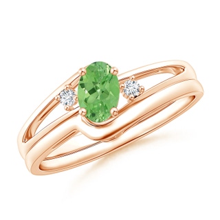 6x4mm A Split Shank Tsavorite Engagement Ring with Wedding Band in Rose Gold