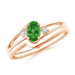 6x4mm AA Split Shank Tsavorite Engagement Ring with Wedding Band in Rose Gold