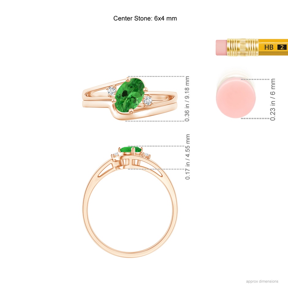 6x4mm AAA Split Shank Tsavorite Engagement Ring with Wedding Band in Rose Gold ruler
