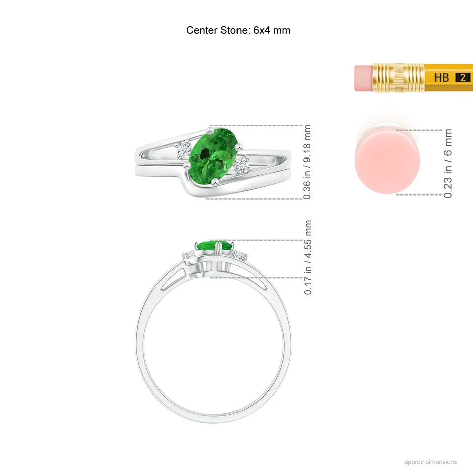 6x4mm AAA Split Shank Tsavorite Engagement Ring with Wedding Band in White Gold ruler