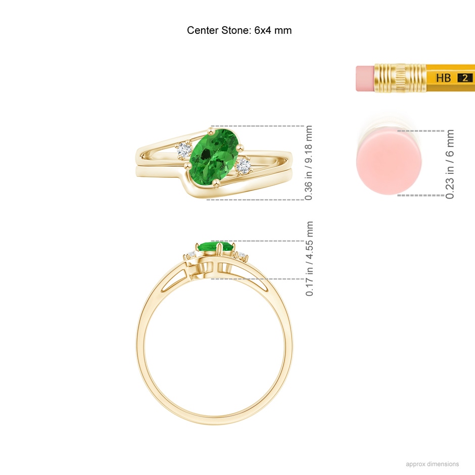 6x4mm AAA Split Shank Tsavorite Engagement Ring with Wedding Band in Yellow Gold ruler