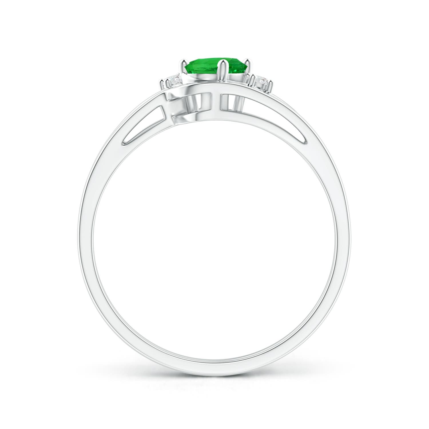 6x4mm AAAA Split Shank Tsavorite Engagement Ring with Wedding Band in White Gold