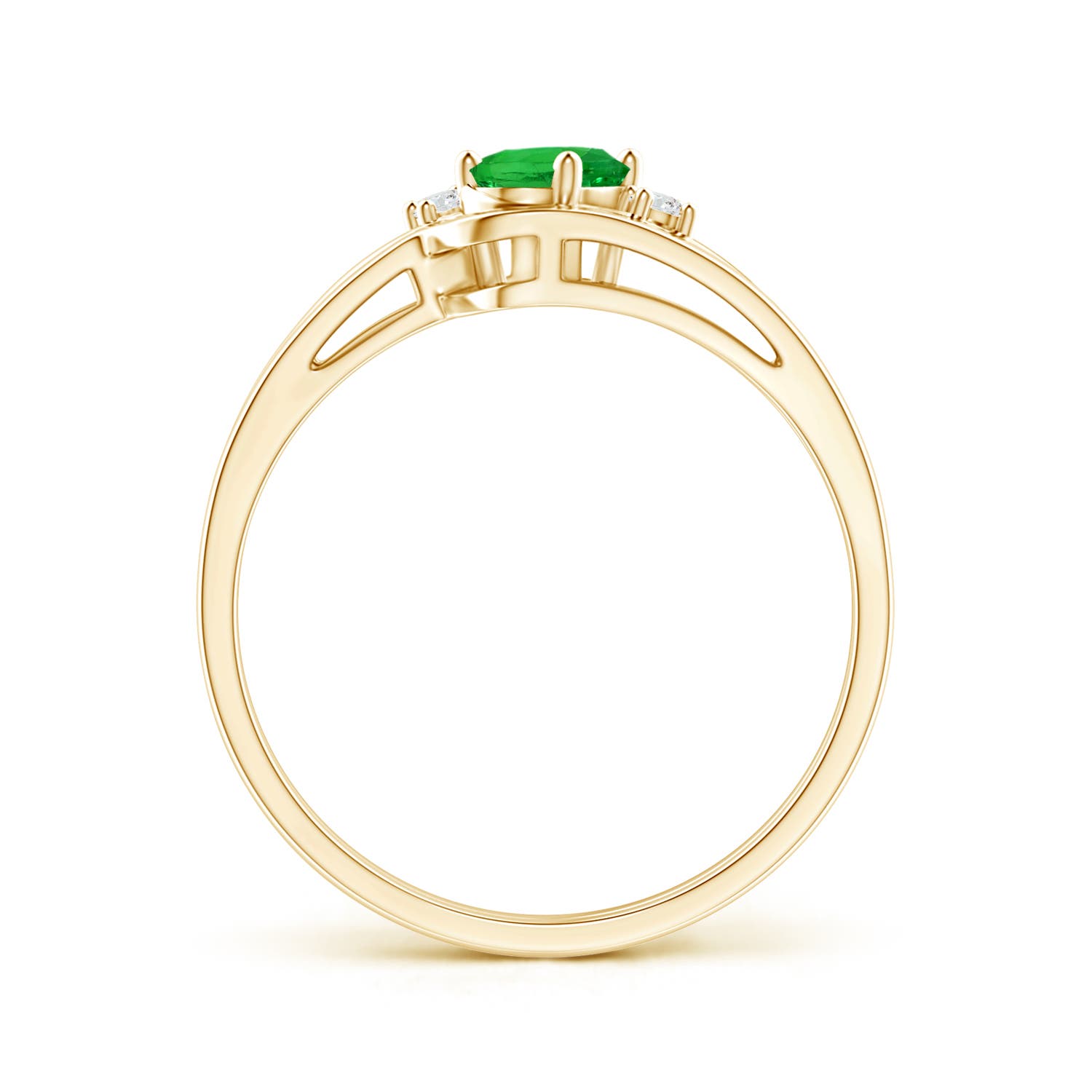6x4mm AAAA Split Shank Tsavorite Engagement Ring with Wedding Band in Yellow Gold - side 1