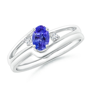 6x4mm AAAA Split Shank Tanzanite Engagement Ring with Wedding Band in White Gold