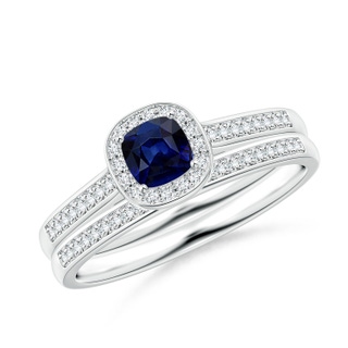 4mm AAA Classic Cushion Blue Sapphire Bridal Set with Diamonds in P950 Platinum