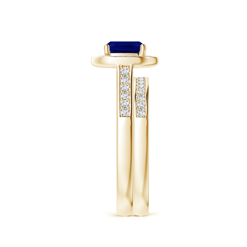 6mm AAA Classic Cushion Blue Sapphire Bridal Set with Diamonds in Yellow Gold side-2