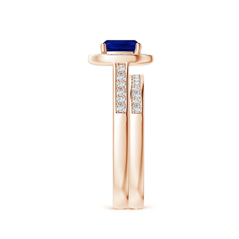 6mm AAAA Classic Cushion Blue Sapphire Bridal Set with Diamonds in Rose Gold side-2