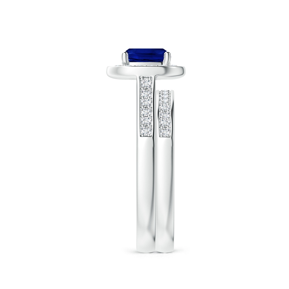 6mm AAAA Classic Cushion Blue Sapphire Bridal Set with Diamonds in White Gold side-2