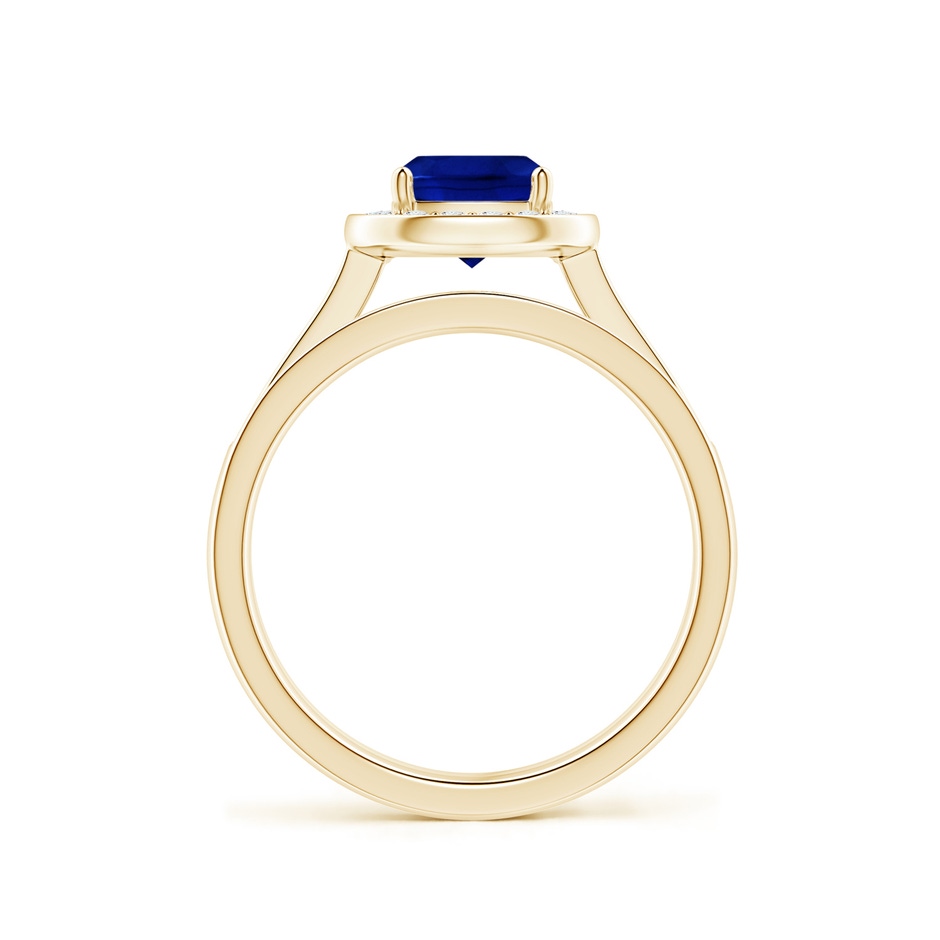 6mm AAAA Classic Cushion Blue Sapphire Bridal Set with Diamonds in Yellow Gold side-1