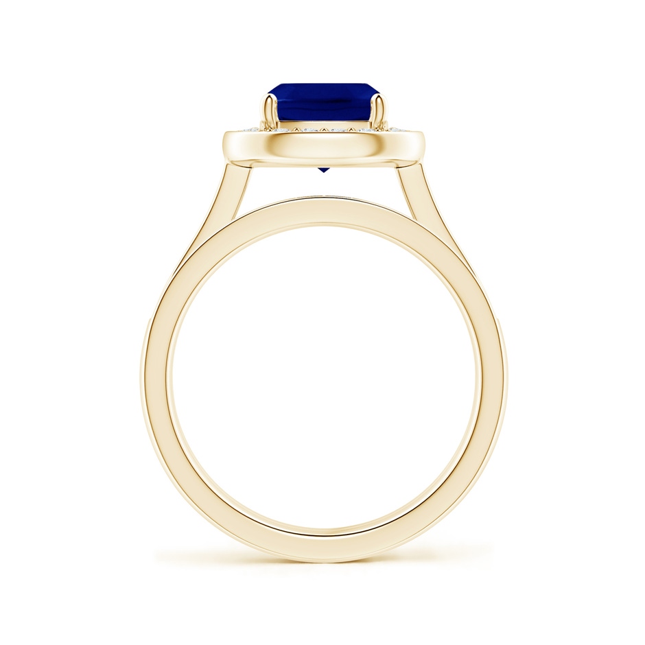 7mm AAA Classic Cushion Blue Sapphire Bridal Set with Diamonds in Yellow Gold side-1
